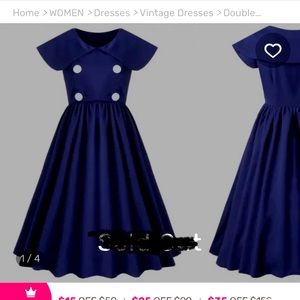 Double-Breasted High-Waisted Flare Dress - Blue